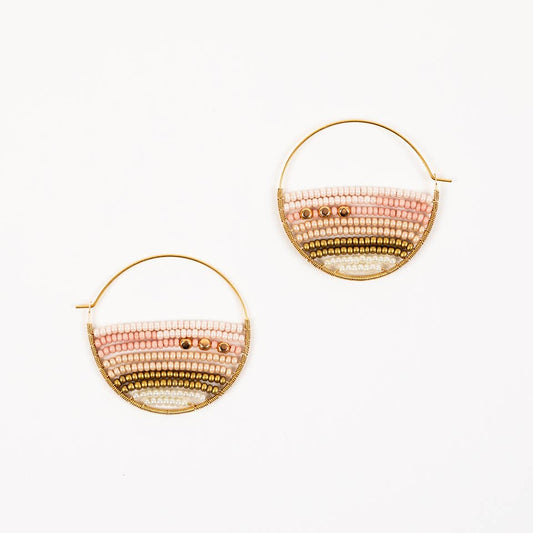 Altiplano - Layered Stripes Bead Hoop Earrings: Pink Gauze