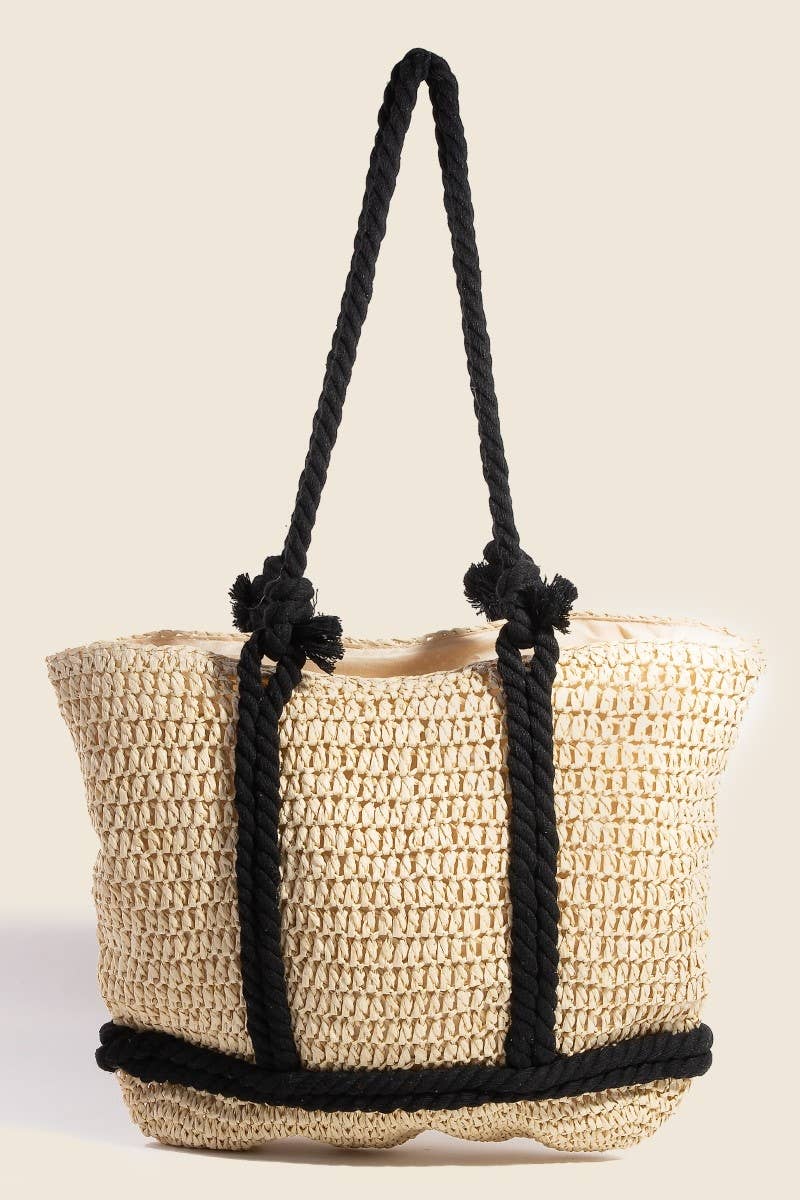 Rope Handle Straw Braided Tote Bag: IV