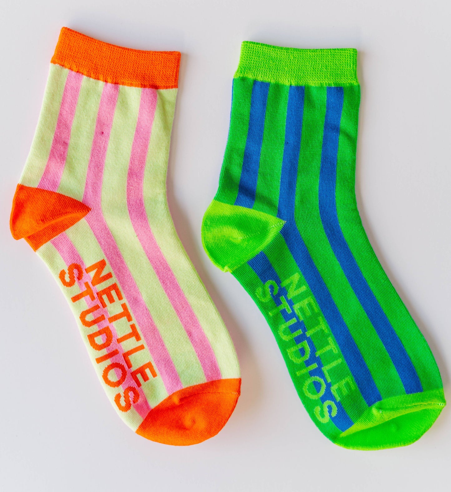 Nettle Studios - Women’s Cotton Ankle Socks - Pink Yellow Stripes