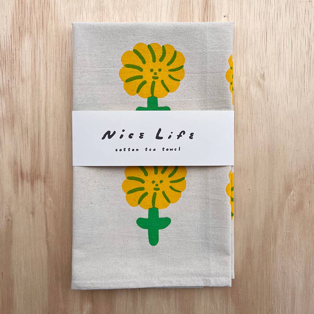 Nice life - Happy flower tea towel