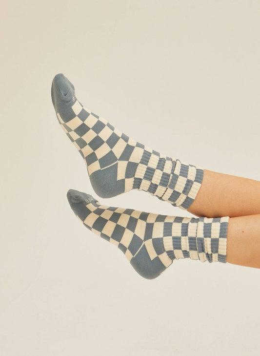 WELD Mfg. - Checkerboard Crew Socks: Slate & Cream