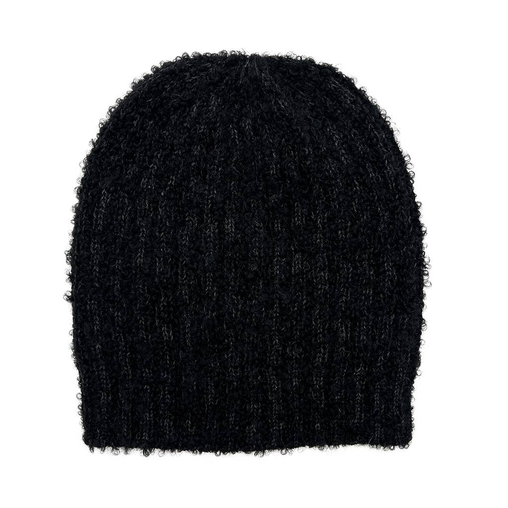 Black Loop Knit Alpaca Beanie Hat