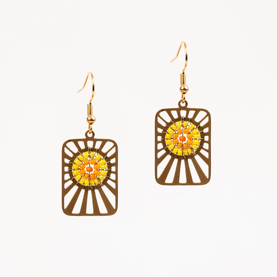 Altiplano - Beaded & Brass Sunburst Earrings