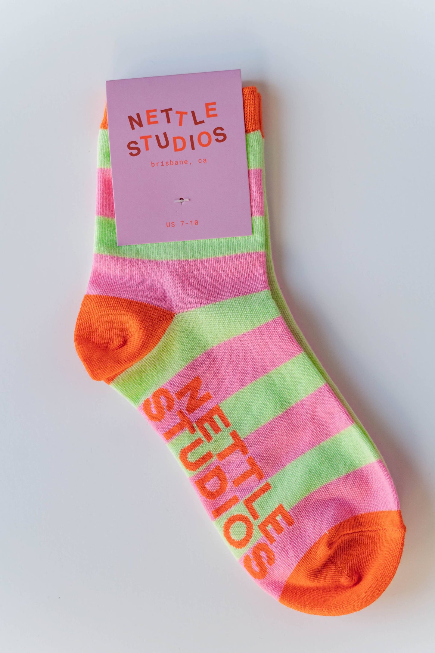 Nettle Studios - Women’s Cotton Ankle Socks - Pink Yellow Stripes