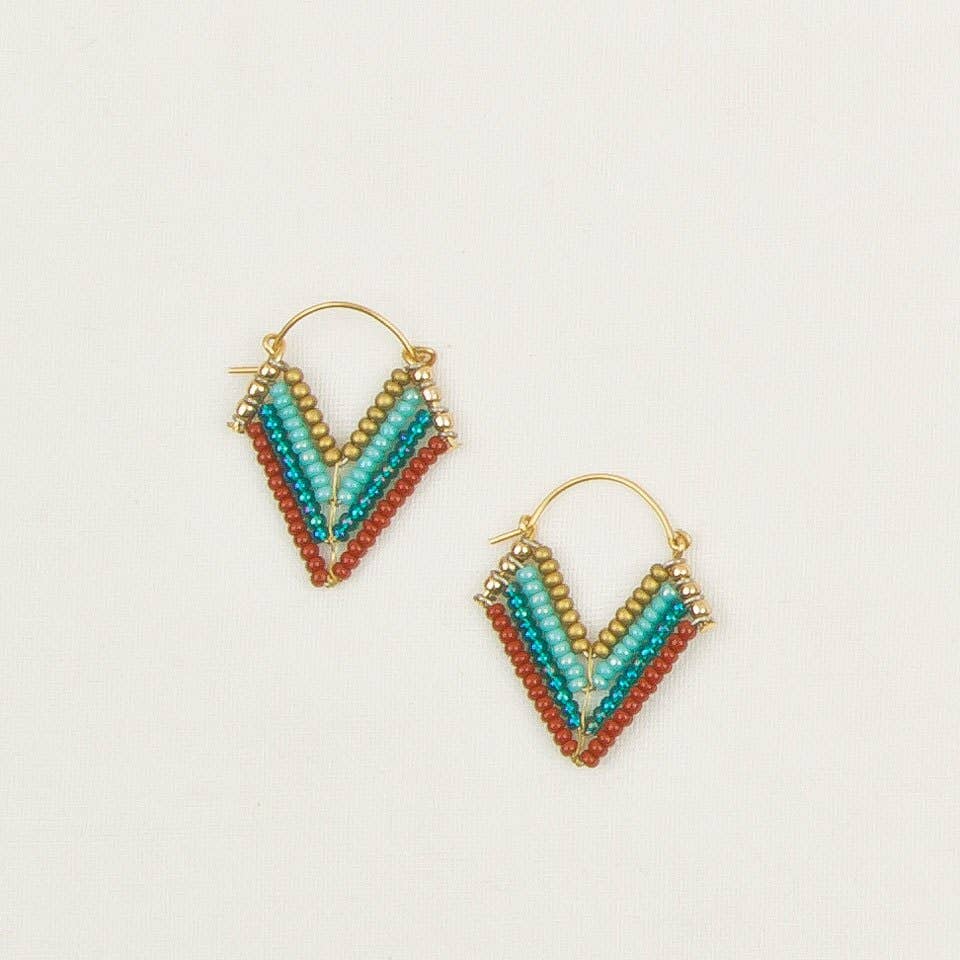 Chevron Bead Hoop Earrings: Denim/Copper