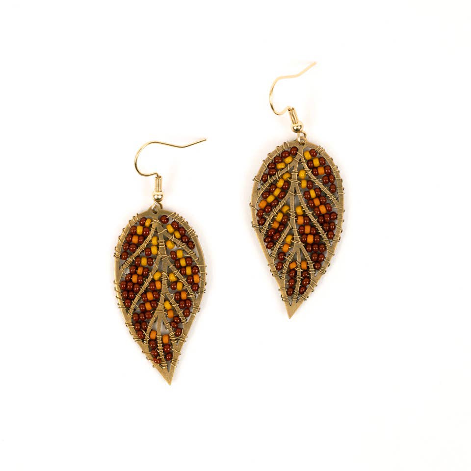 Altiplano - Beaded Leaves Earring: Emerald