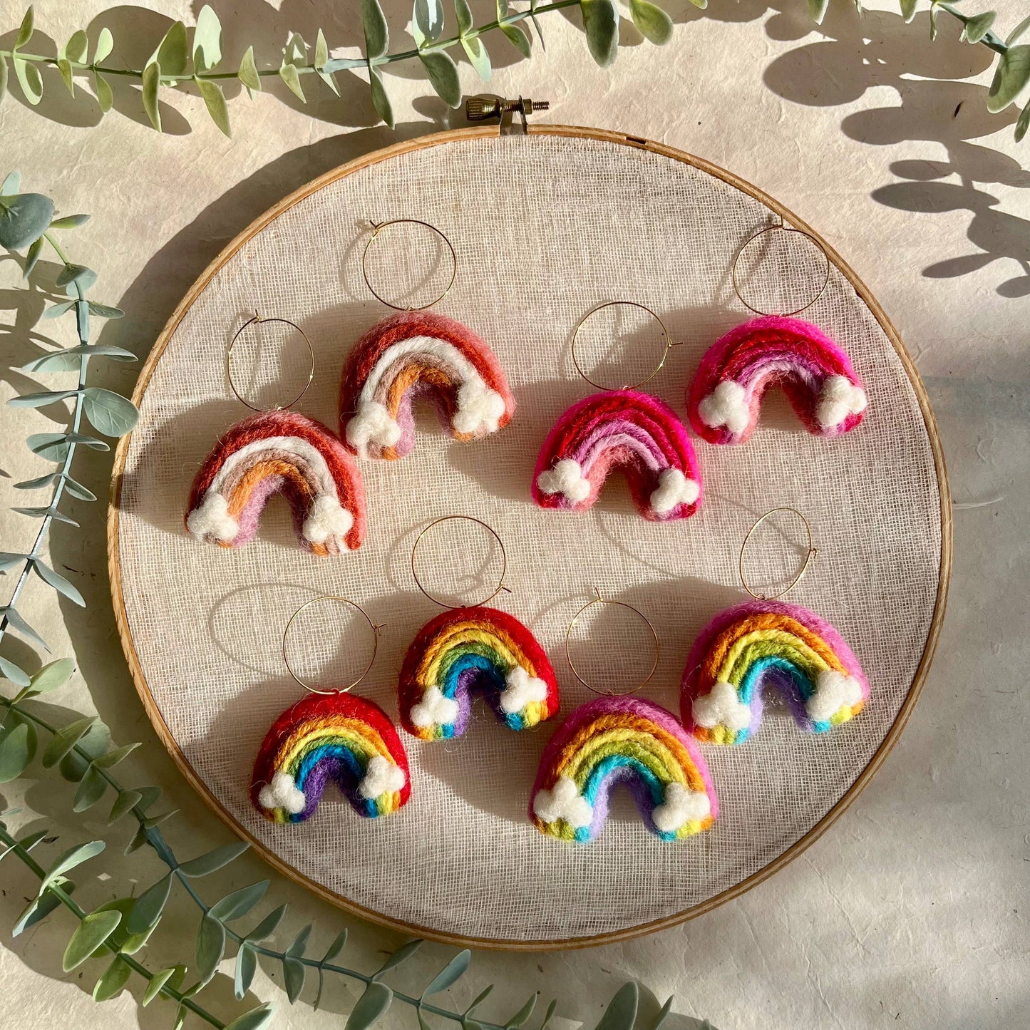 Rainbow Felted Earrings: Primary