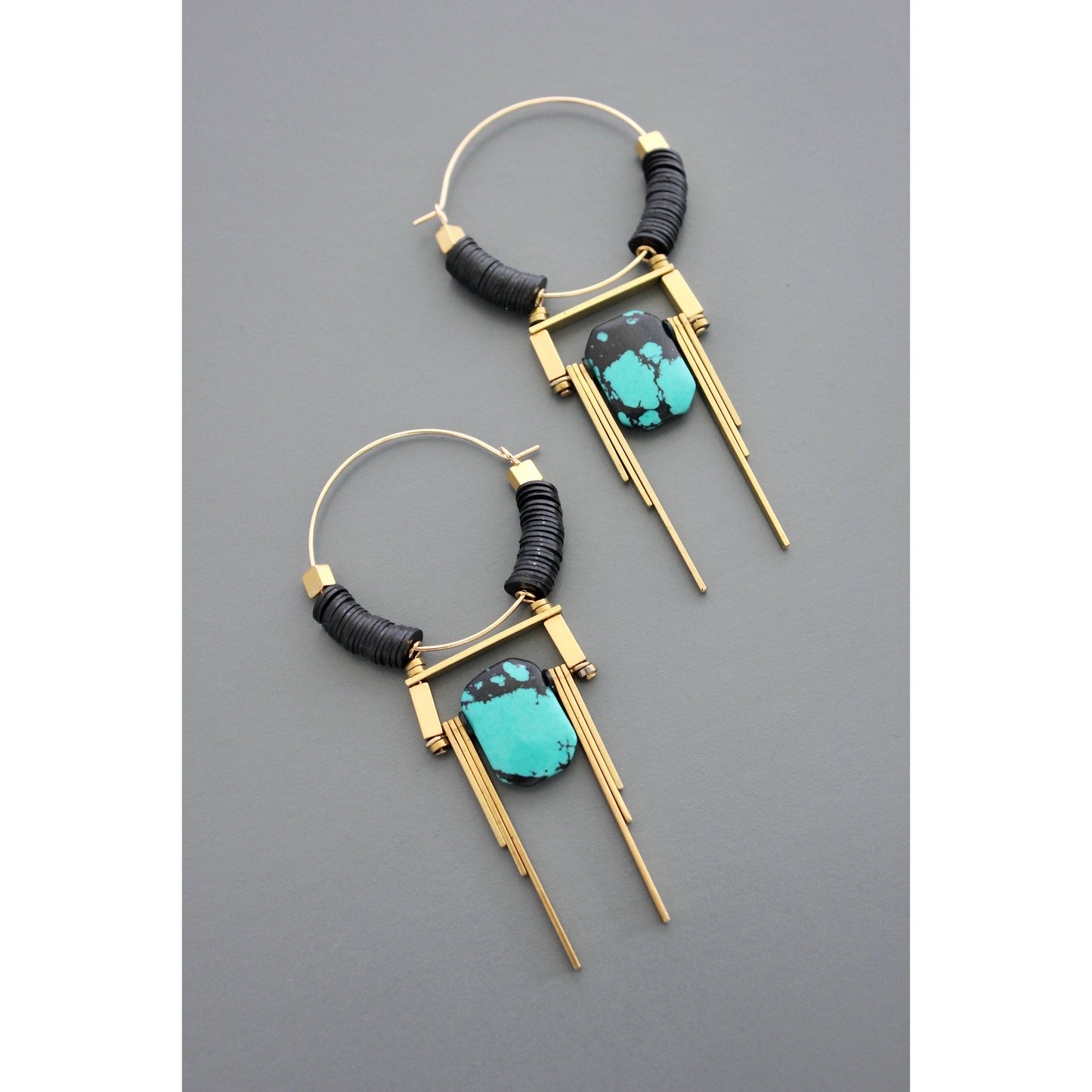 David Aubrey Jewelry - FERE101 Art Deco turquoise hoop earrings