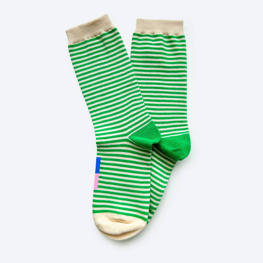 Hooray Sock Co. - Cole Thin Stripe Crew Socks — Fern: Small