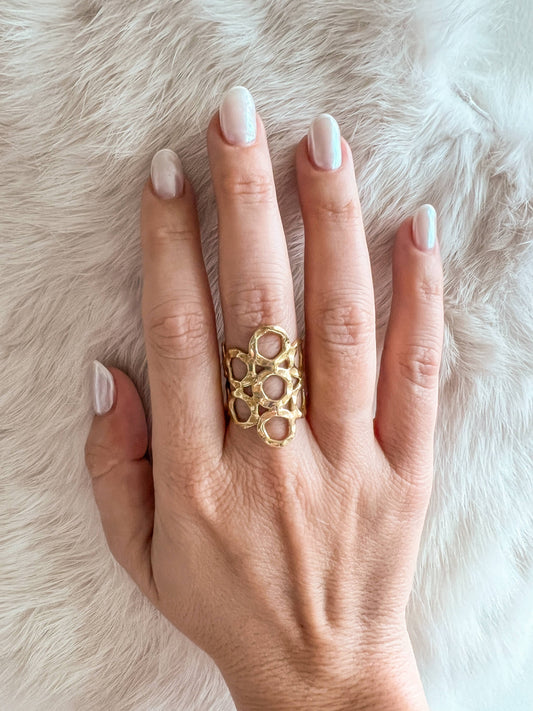 Baizaar - Adjustable Brass Stacked Circle Ring: 8