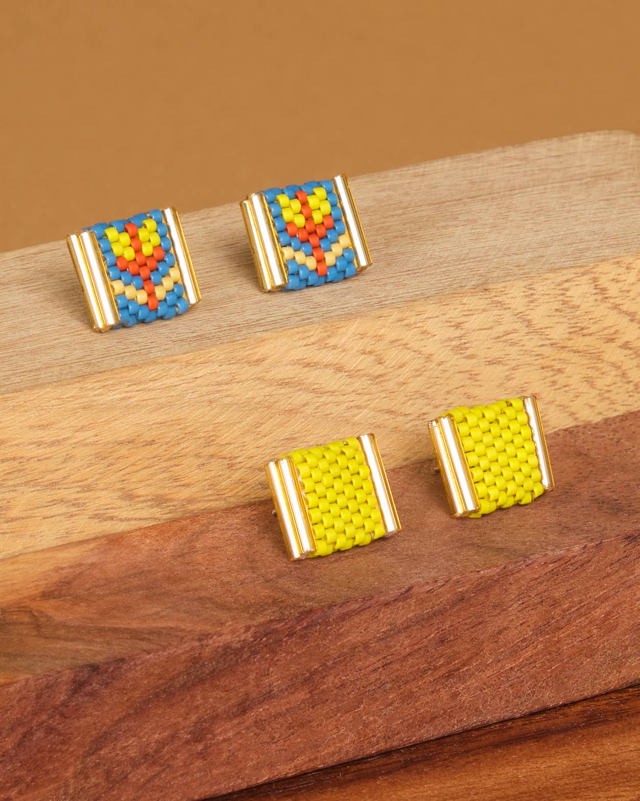 Mayana Designs Co - Beaded Handwoven Tulip Stud Pack (Teal/Citron)