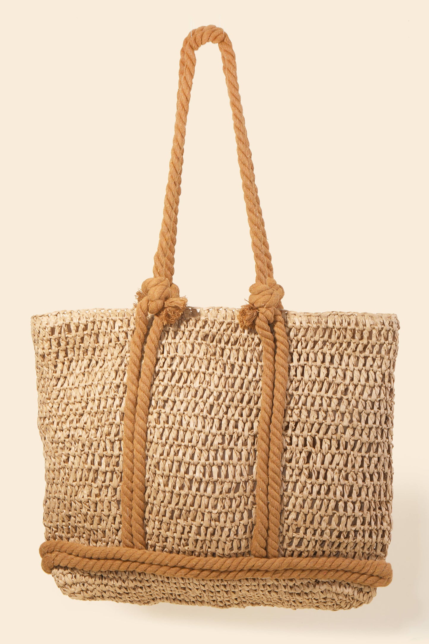Rope Handle Straw Braided Tote Bag: IV