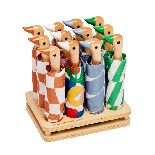 12-Slot Sustainable Wooden Umbrella POS Display Stand