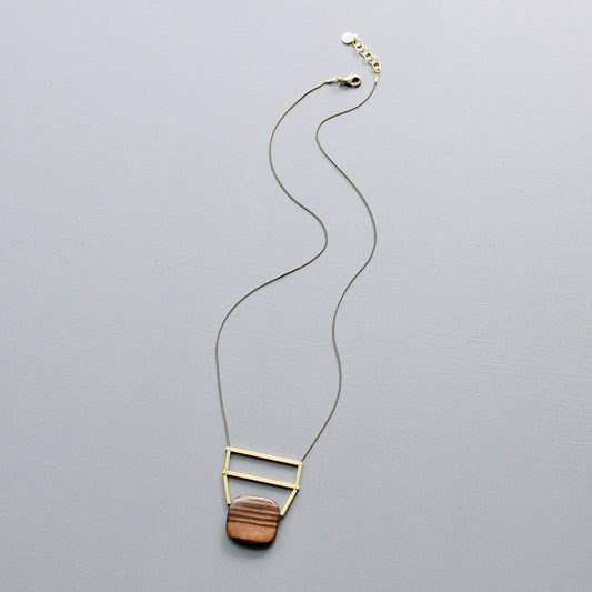 David Aubrey Jewelry - JLT122 wood and brass pendant necklace