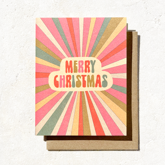 Daydream Prints - Merry Christmas Sunburst - Colorful Retro Christmas Card