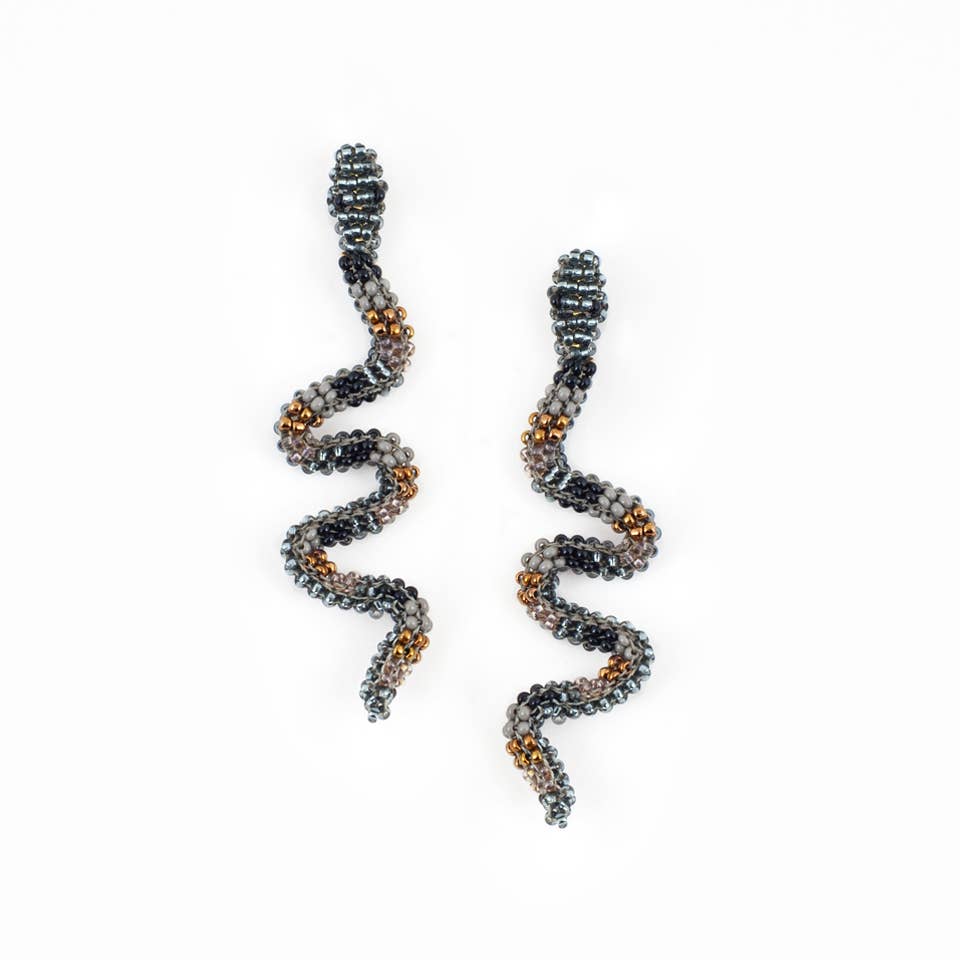 Altiplano - Snake Charmer Beaded Earrings: Brown Iris