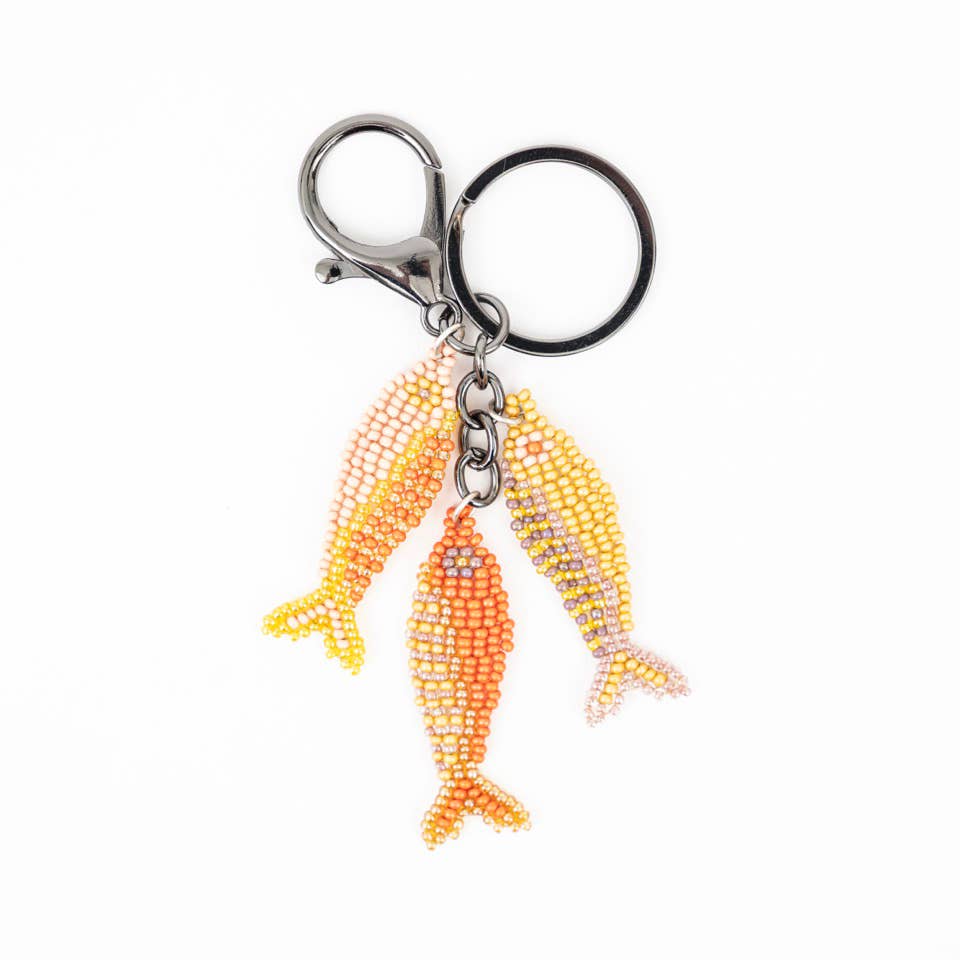 Altiplano - Three Fish Beaded Keychain & Bag Charm: Safari