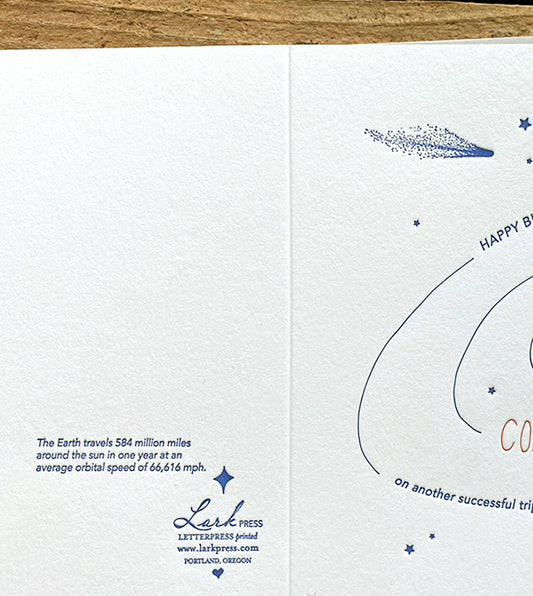 Birthday Letterpress Greeting Card Trip Around the Sun