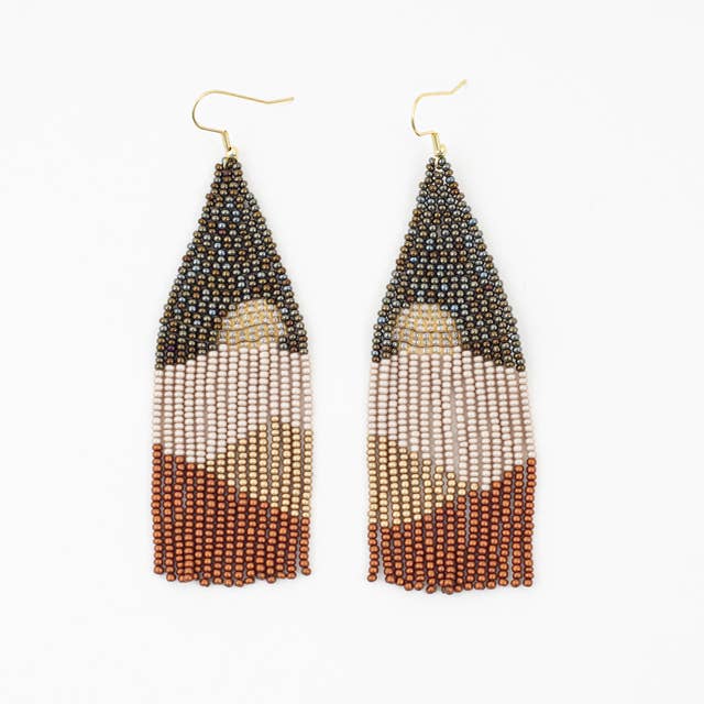 Vista Beaded Fringe Earring: Multi bronze