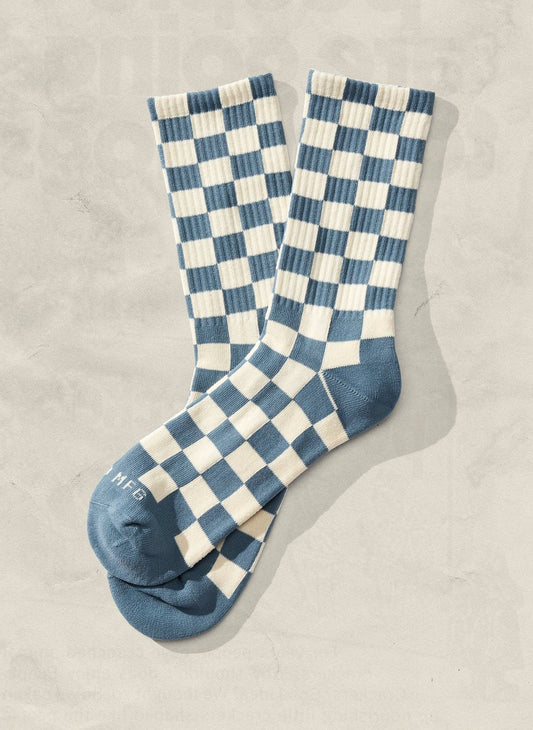 WELD Mfg. - Checkerboard Crew Socks: Slate & Cream