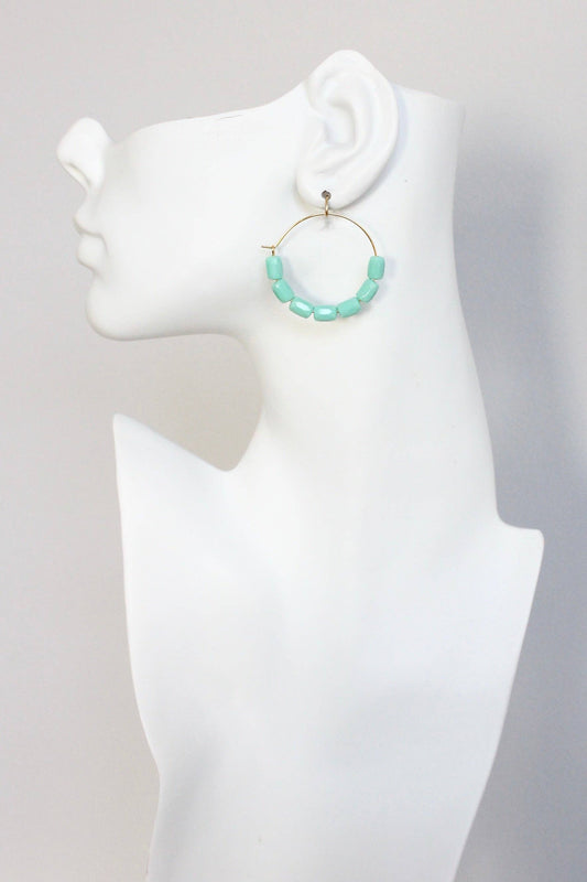 KYLE05 turquoise glass hoop earrings