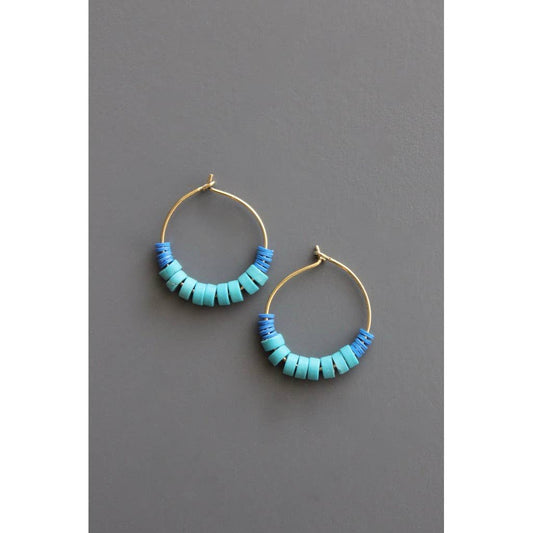 David Aubrey Jewelry - RYLE01 Turquoise and blue vulcanite hoop earrings