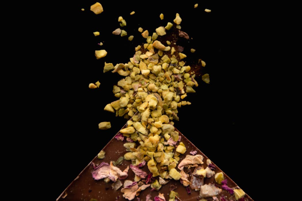 Moonstruck Chocolate Co - Milk Chocolate Orange, Pistachio, and Rose Bar