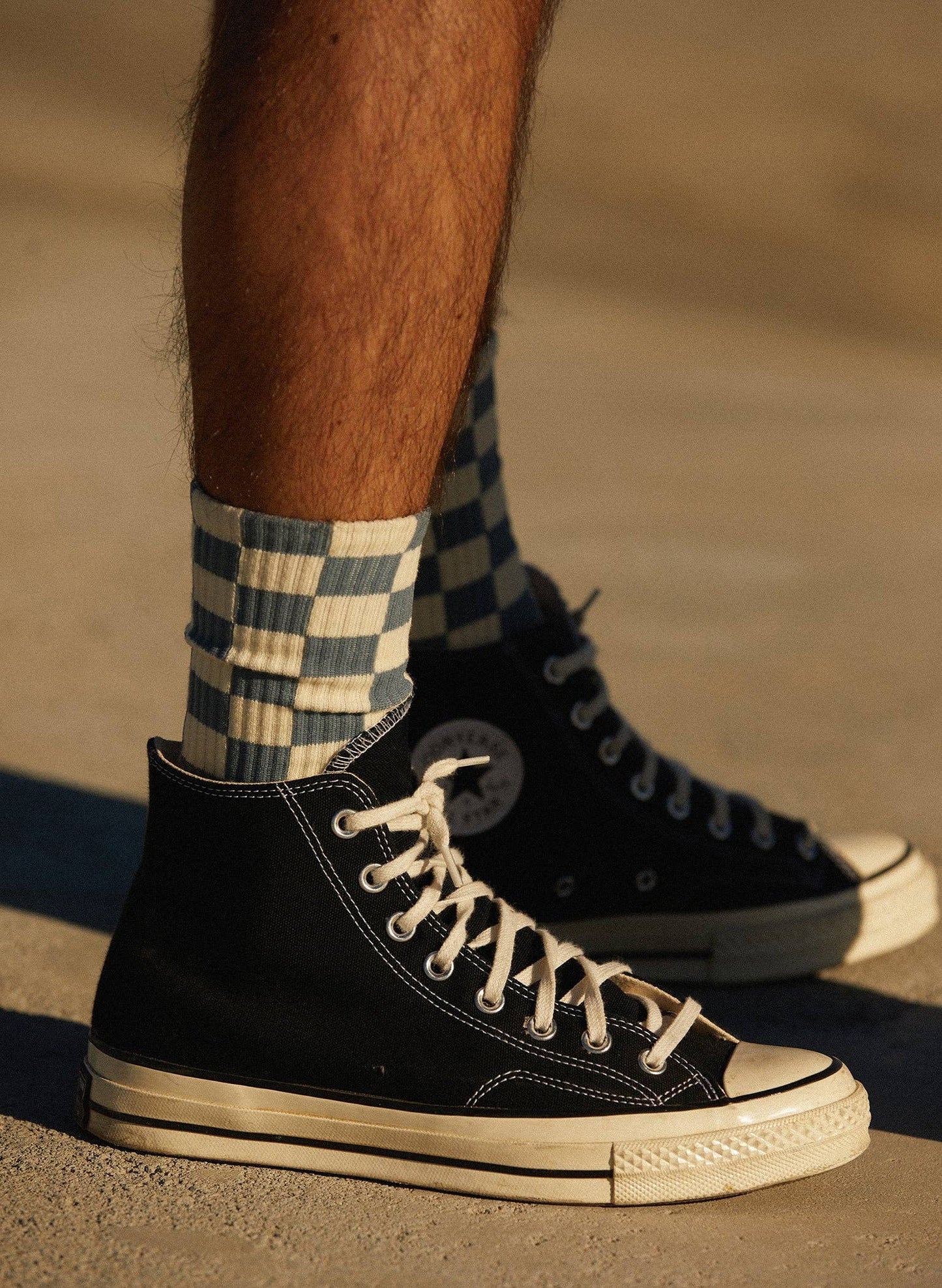 WELD Mfg. - Checkerboard Crew Socks: Slate & Cream