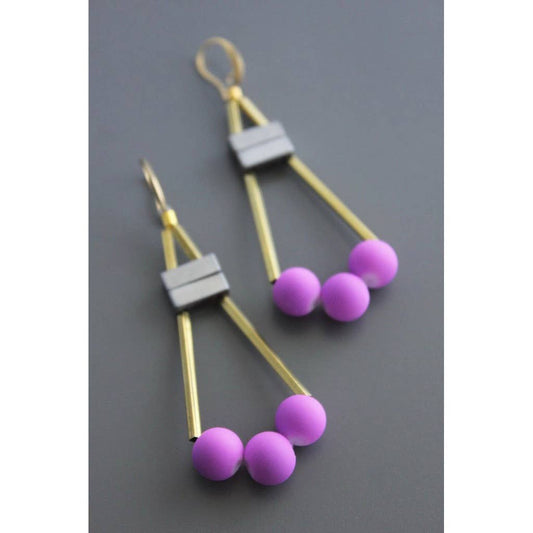 David Aubrey Jewelry - WLLE24 Geometric pink and brass earrings