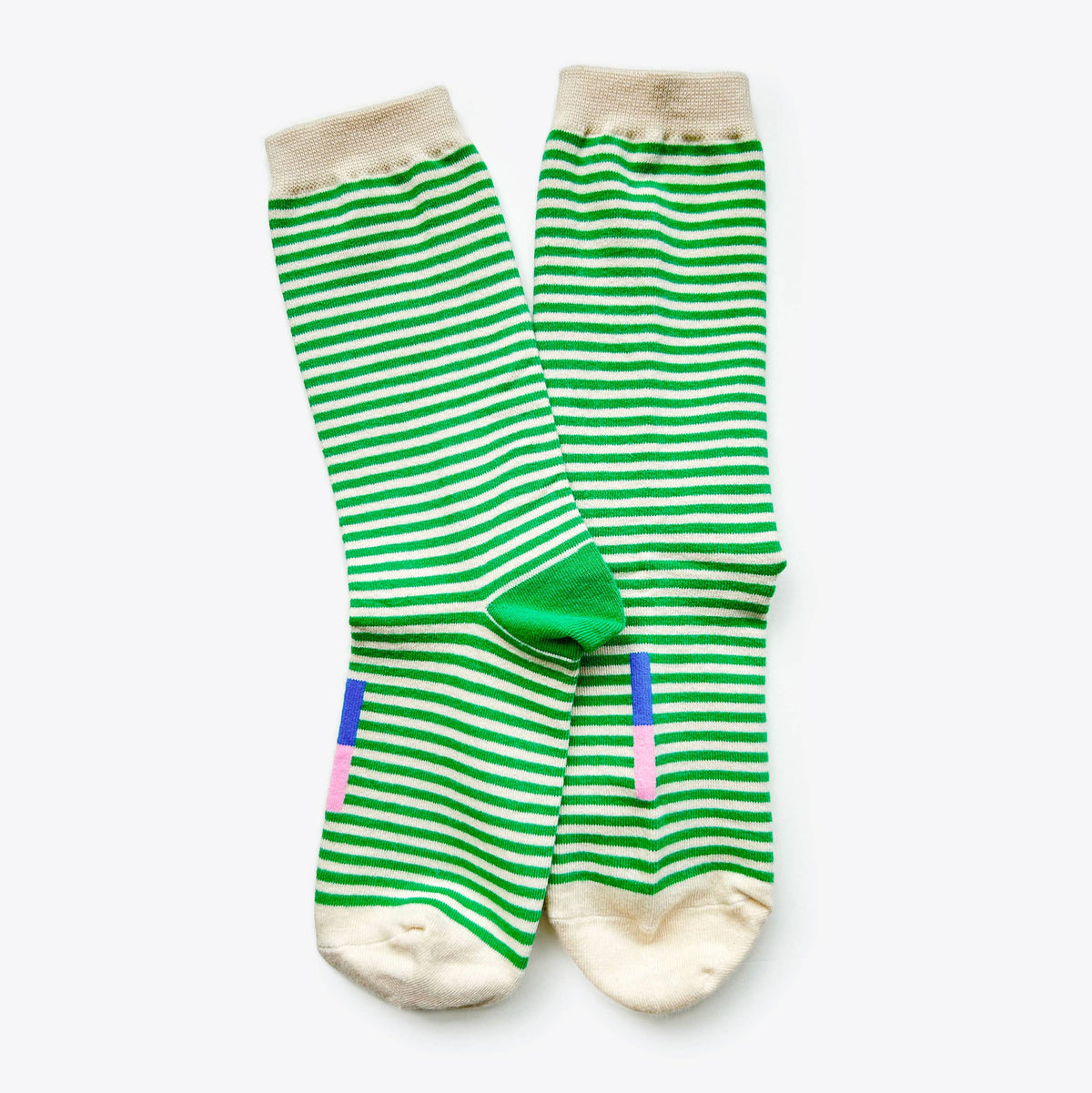 Hooray Sock Co. - Cole Thin Stripe Crew Socks — Fern: Small