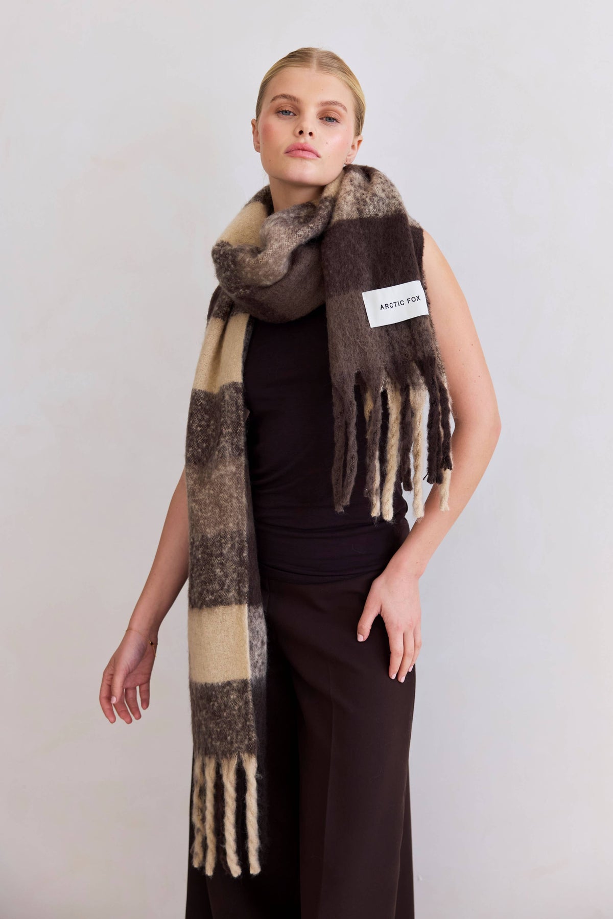 Arctic Fox & Co. - North America - The Reykjavik Scarf - 100% Recycled - Brown Check - FW26