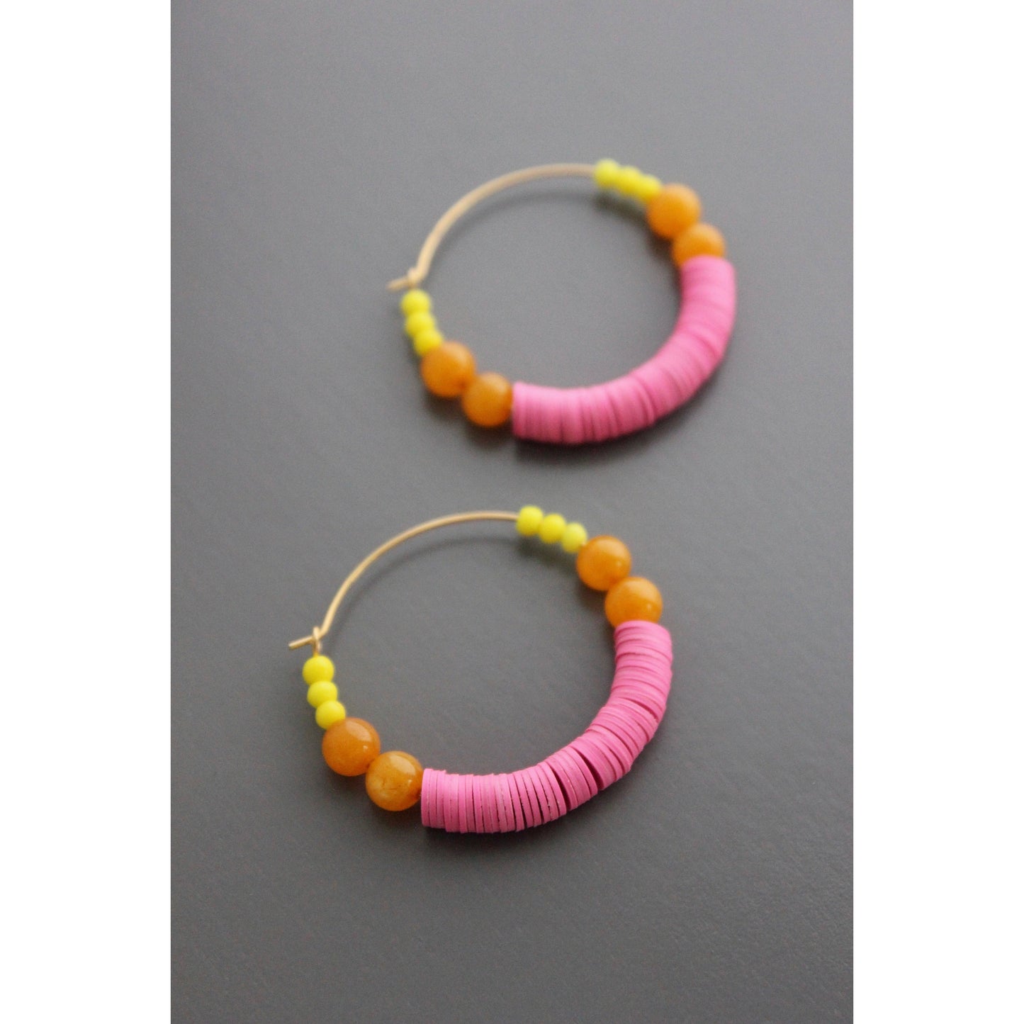 David Aubrey Jewelry - EMIE16 Pink, orange, and yellow hoop earrings
