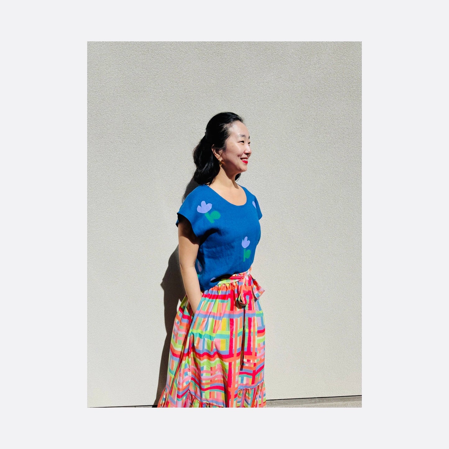 Joolee - Blue flower linen top : M