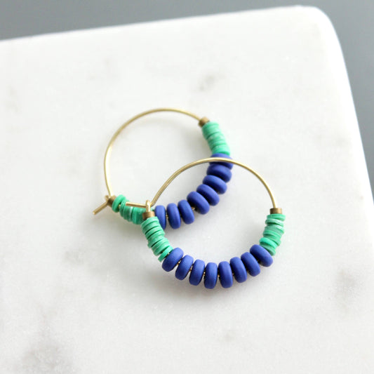 David Aubrey Jewelry - KYLE01 cobalt and green hoop earrings