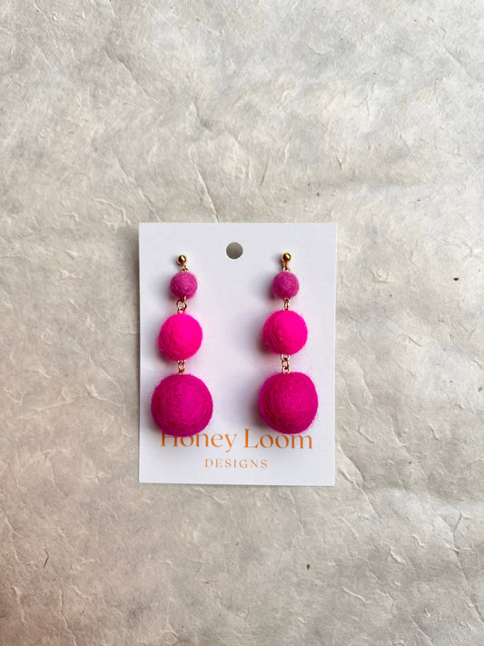 Minimalist Ombré Felt Ball Earrings: Pink