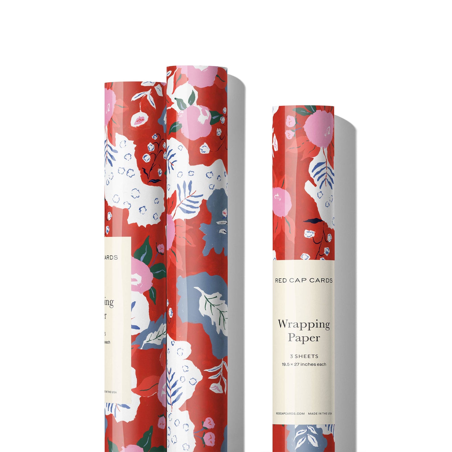 Red Cap Cards - Ruby Red Flower holiday wrapping paper: Rolls of 3 sheets