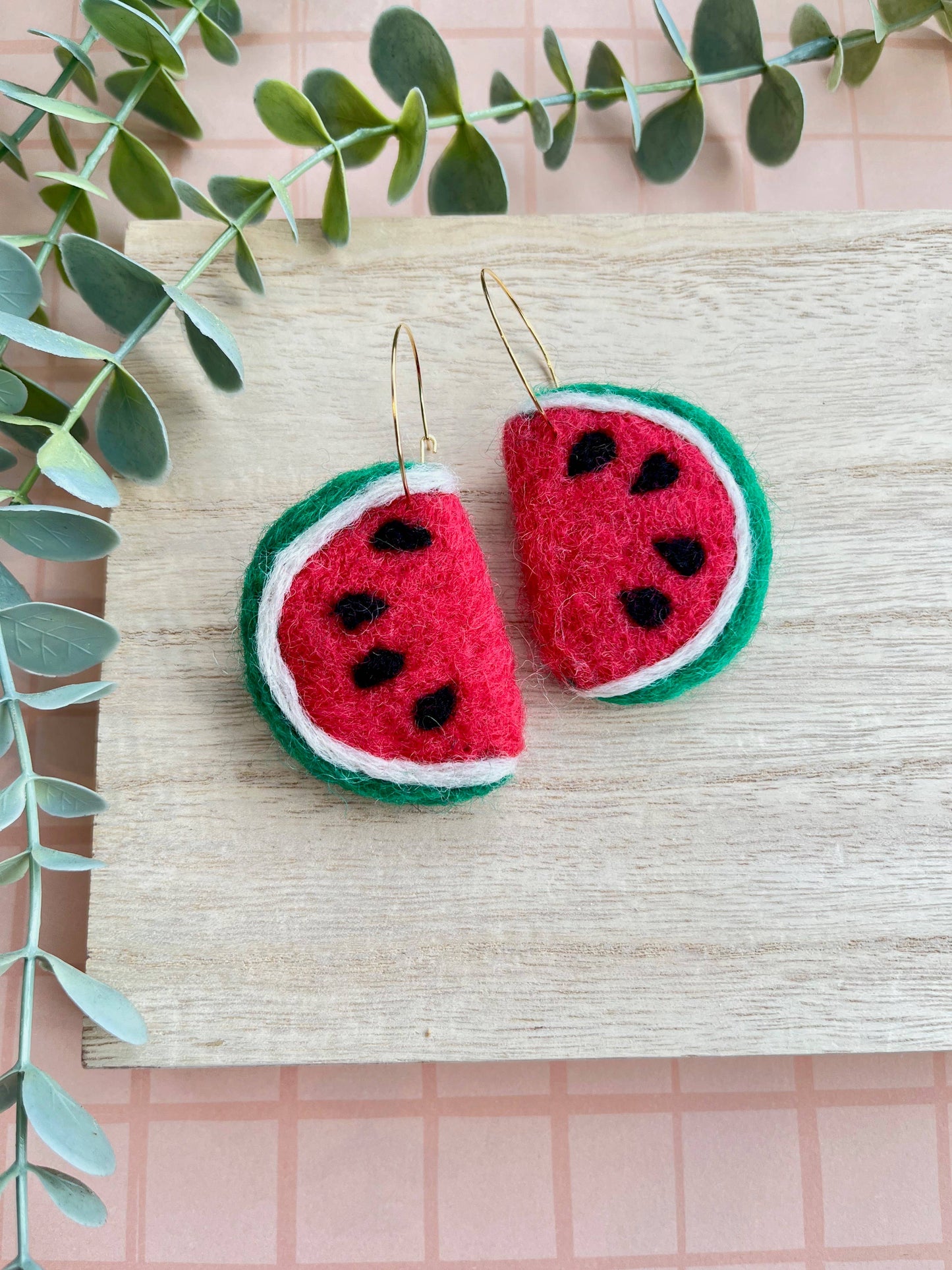 Watermelon Felted Earrings