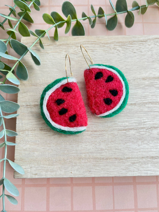 Watermelon Felted Earrings