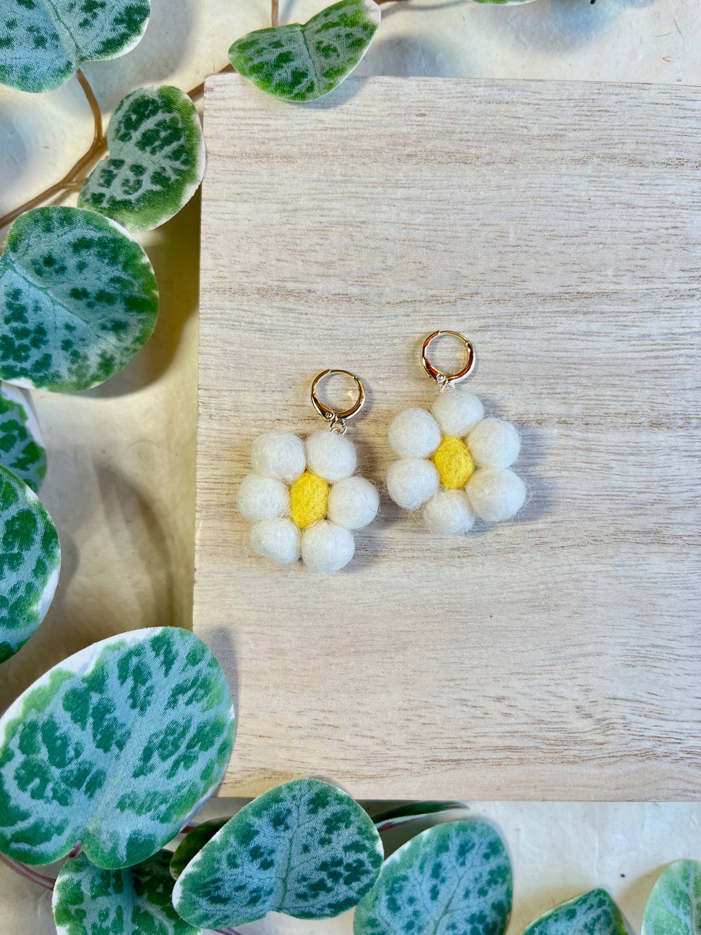 Honey Loom Designs - Mini Felted Daisy Earrings: White