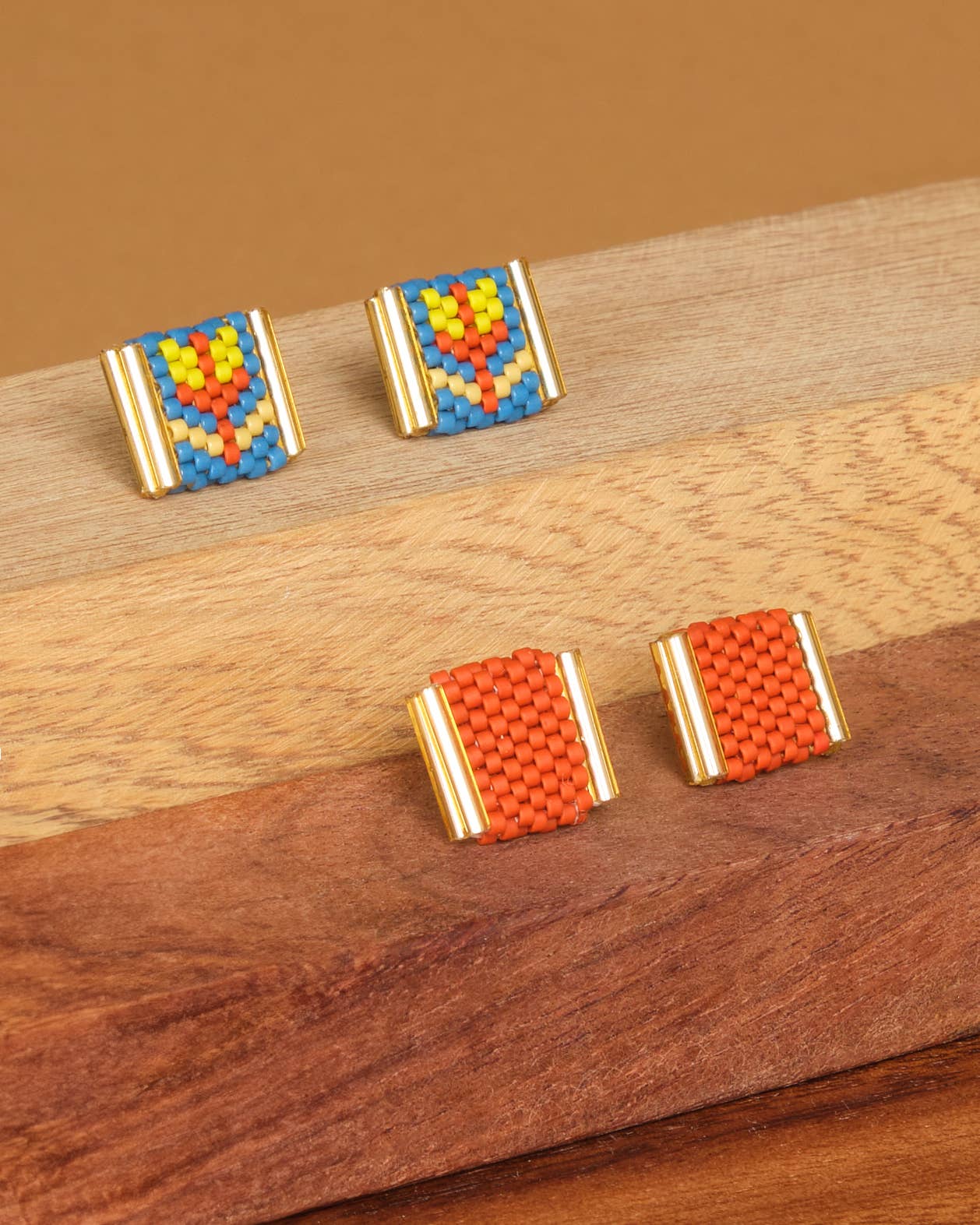 Mayana Designs Co - Beaded Handwoven Tulip Stud Pack (Teal/Rust)