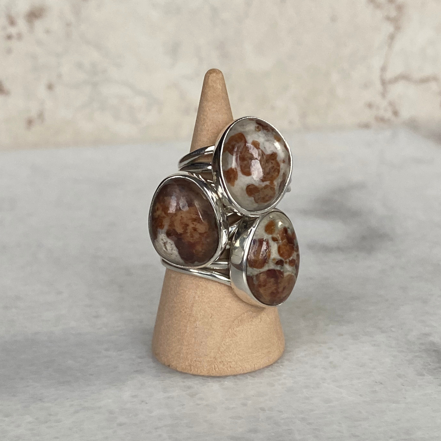 Seeds - Sterling Silver Garnet in Limestone Wide Band Ring: 8
