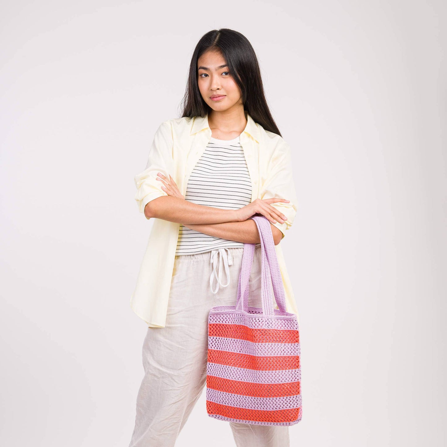 VERLOOP | knits - Stripe Raffia Tote: Lime Green