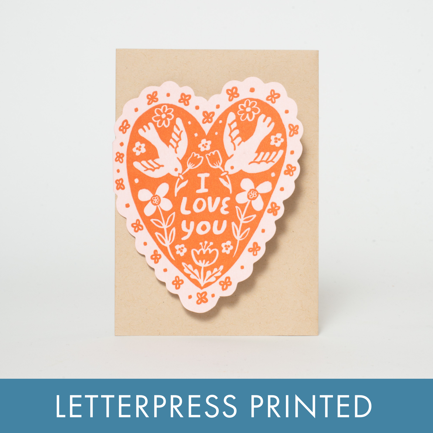 Love Birds Heart Letterpress Greeting Card by Phoebe Wahl