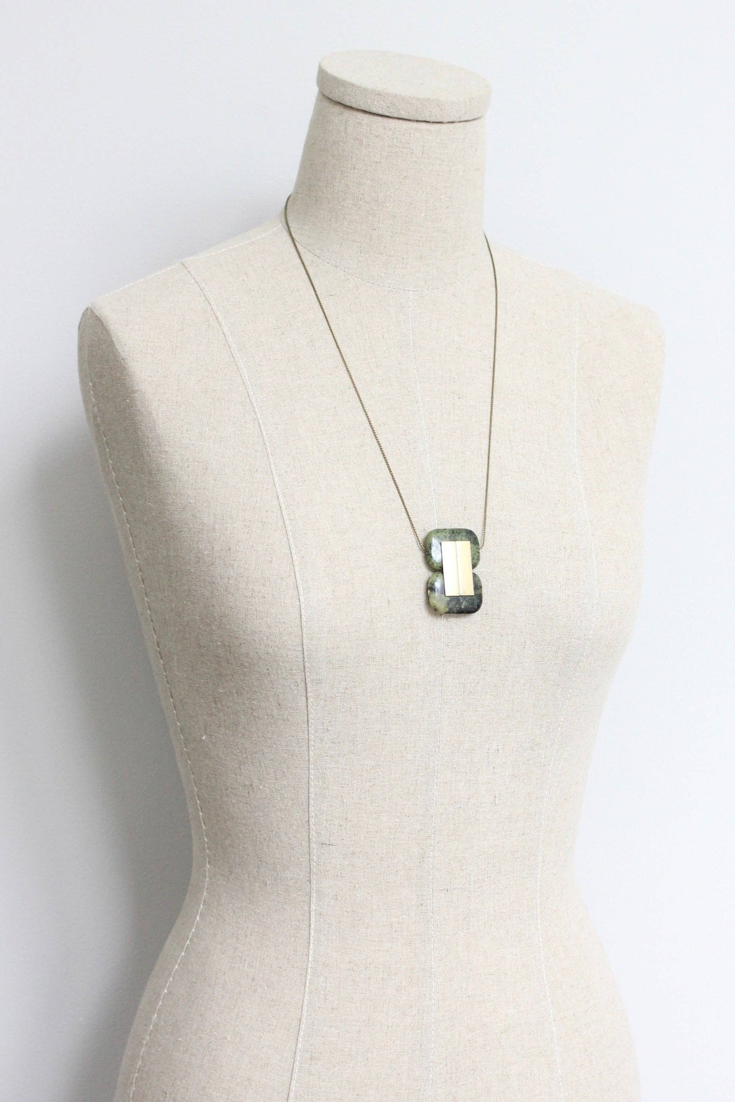 LEX224 Green jasper geometric pendant necklace