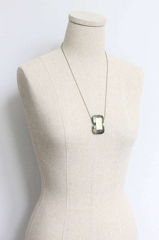 LEX224 Green jasper geometric pendant necklace