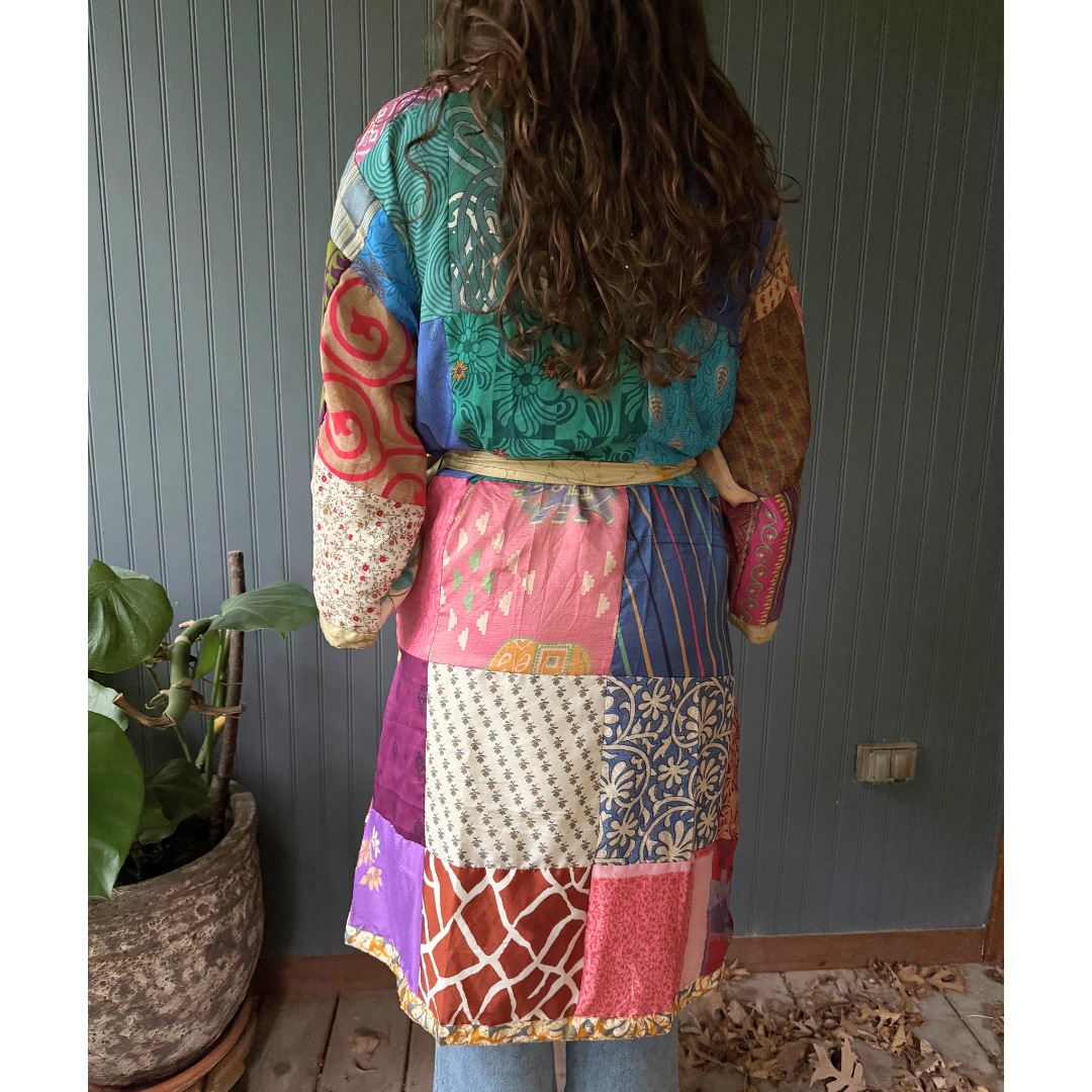 Seeds - Patchwork Silk Robe | Upcycled Silk One Size Reversible