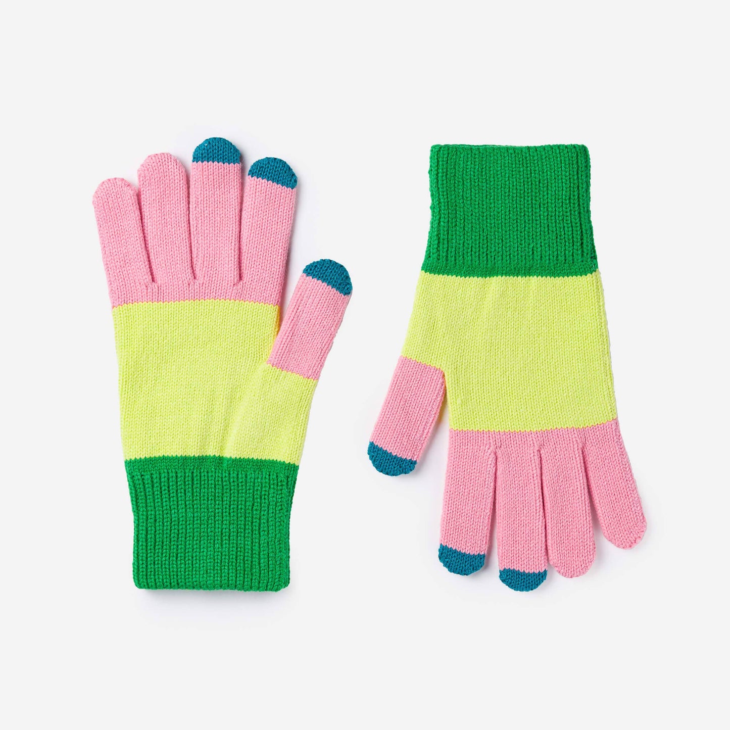 VERLOOP | knits - Trio Colorblock Knit Touchscreen Gloves: Green Pink