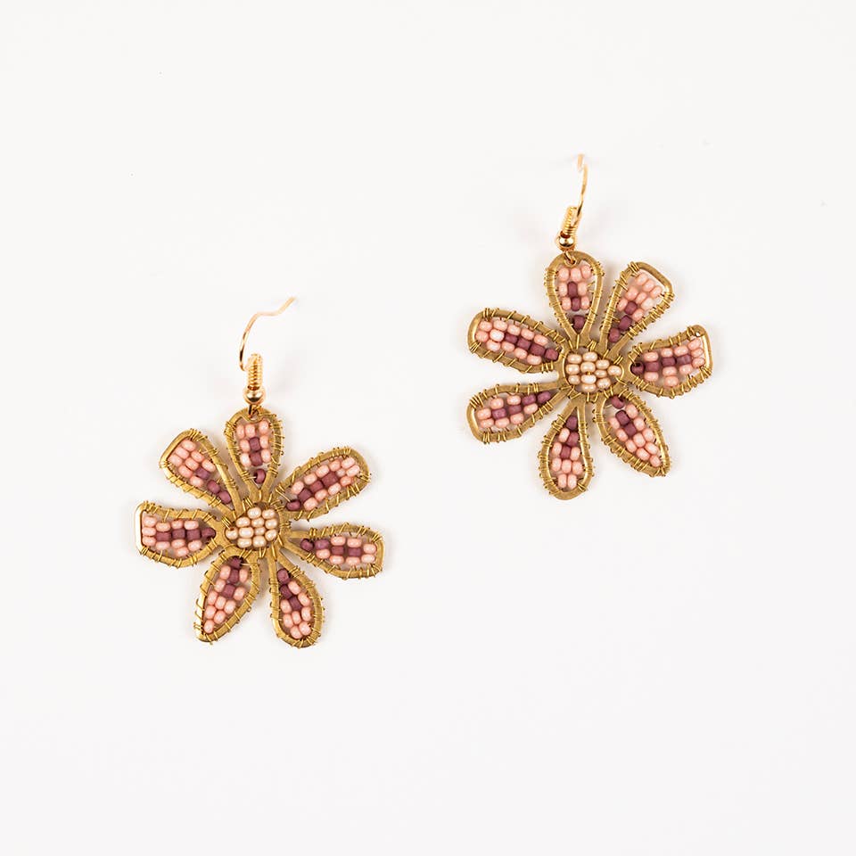 Altiplano - Beaded Daisy Earrings: Yellow