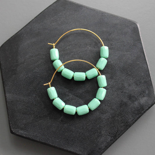 KYLE05 turquoise glass hoop earrings