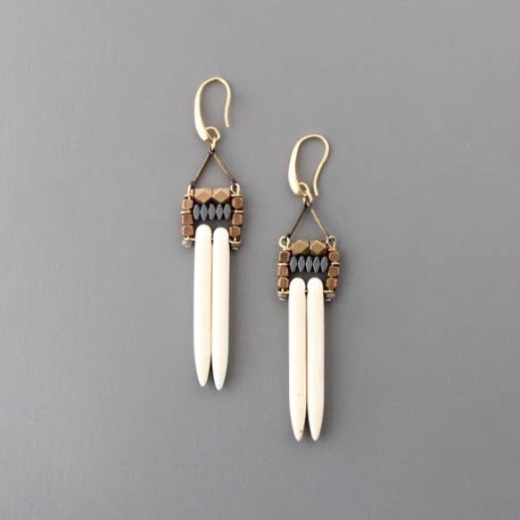 David Aubrey Jewelry - KMLE35 Geometric white spike and hematite earrings